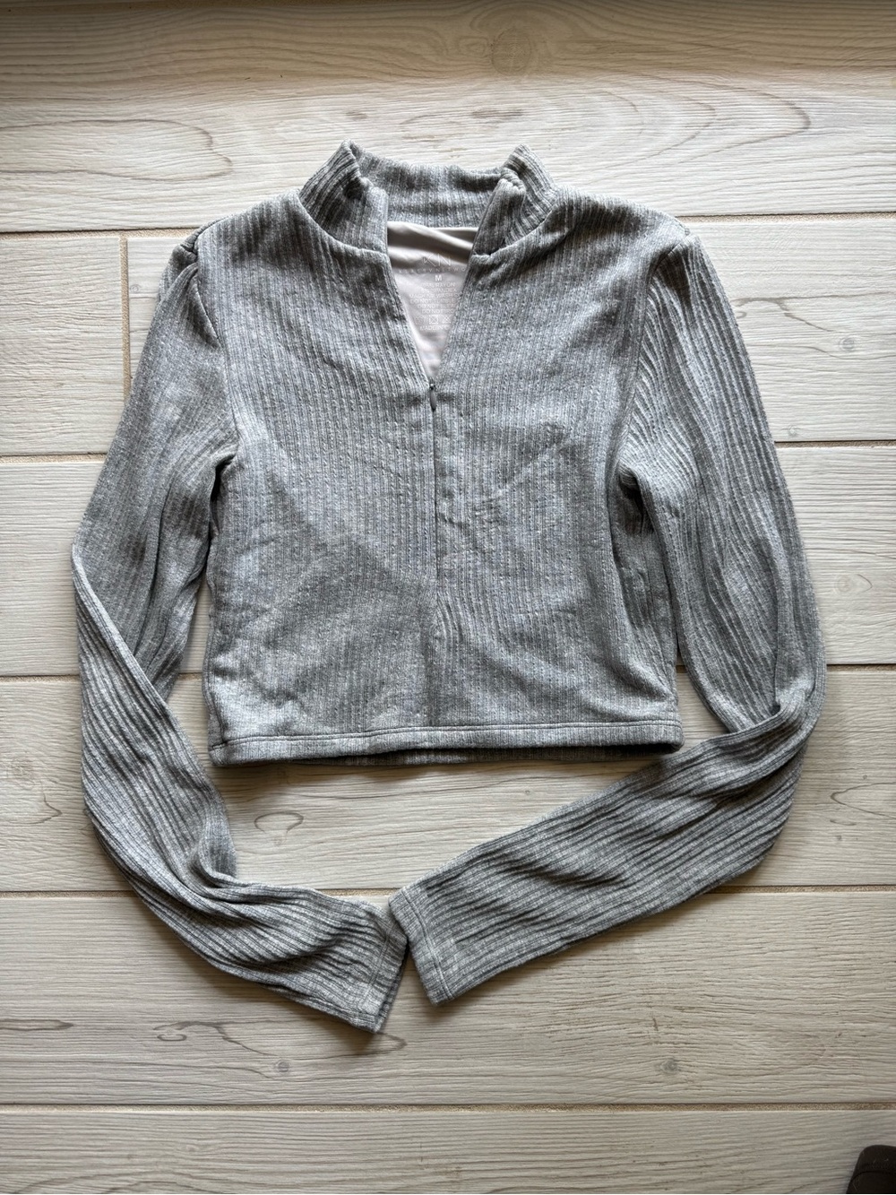 Klassy Network Gray Ribbed Crop Zip-Front Top